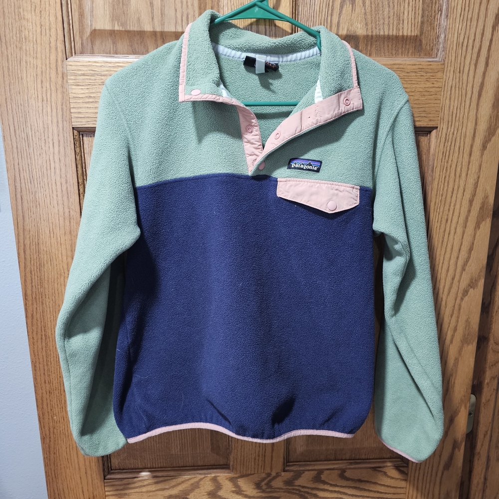 Patagonia Women's Crewneck Fleece Jacket - Green and Blue